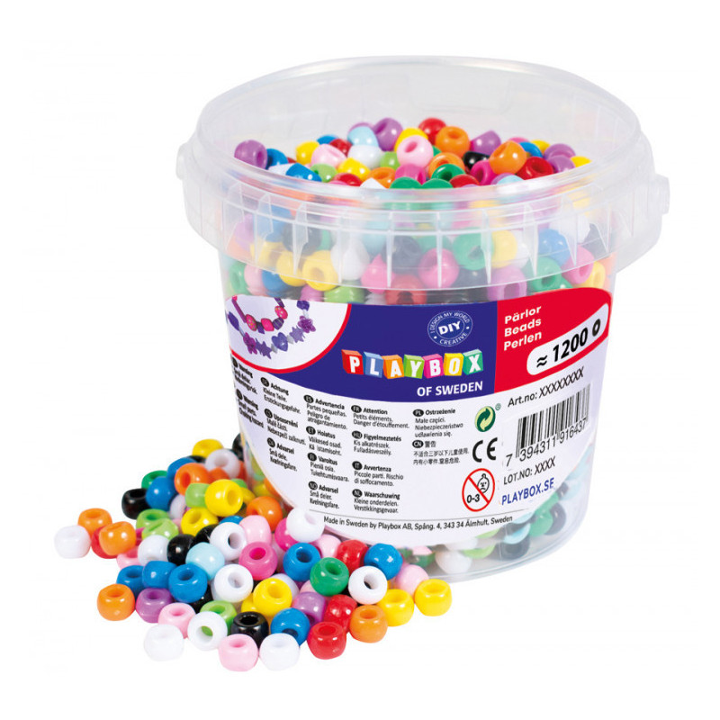 Korálky plastové v kbelíčku mix barev, 1200 ks