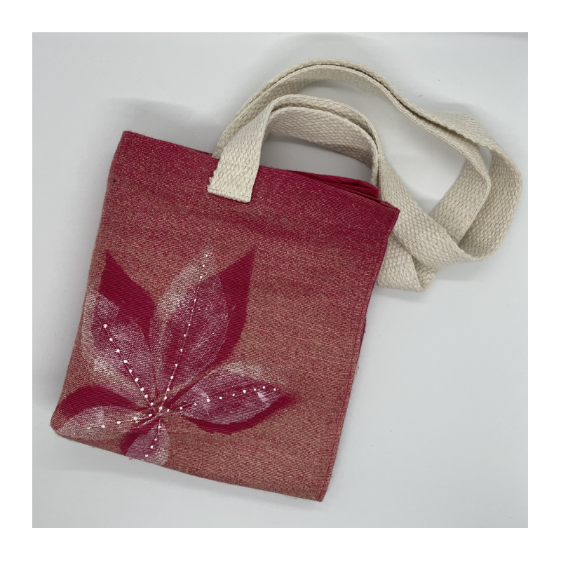 Látková taška - Růžová se vzorem s lístky