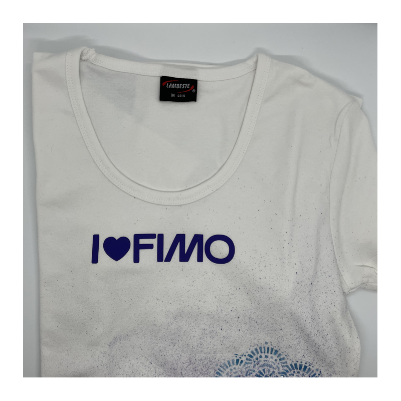 Dámské Tričko s krátkým rukávem - Bílomodré se vzorem květin a nápisem ILoveFimo - Velikost M
