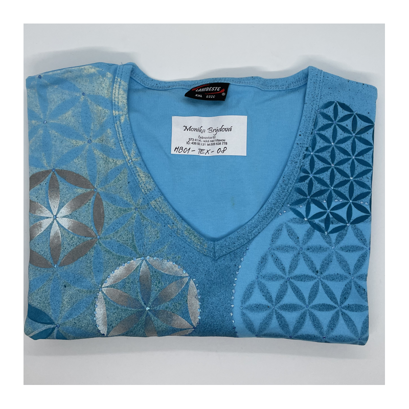 Dámské tričko s krátkým rukávem - Světle modré se vzorem květin - Velikost XXL